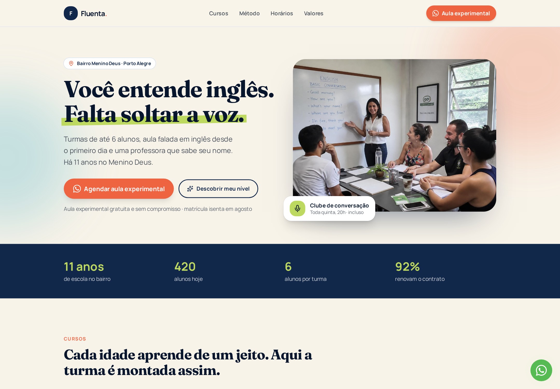 Site real da Fluenta Escola de Inglês